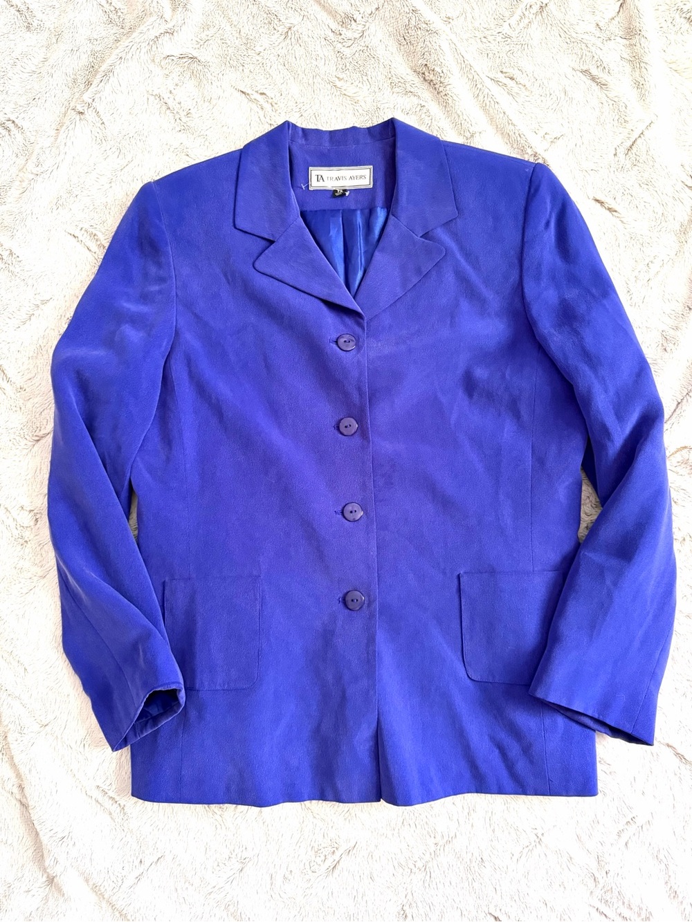 Vintage Travis Ayers silk lined blue blazer jacket size 12